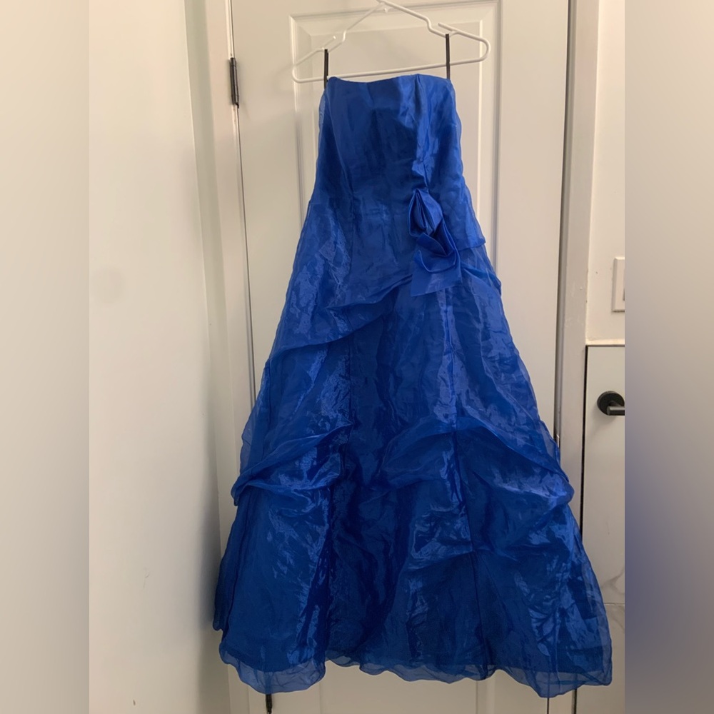 Jessica McClintock Blue Strapless Maxi Dress